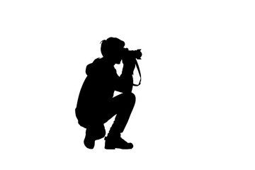 The male photographer who is taking photos is facing upwards while squatting. World photography day concept one-line drawing