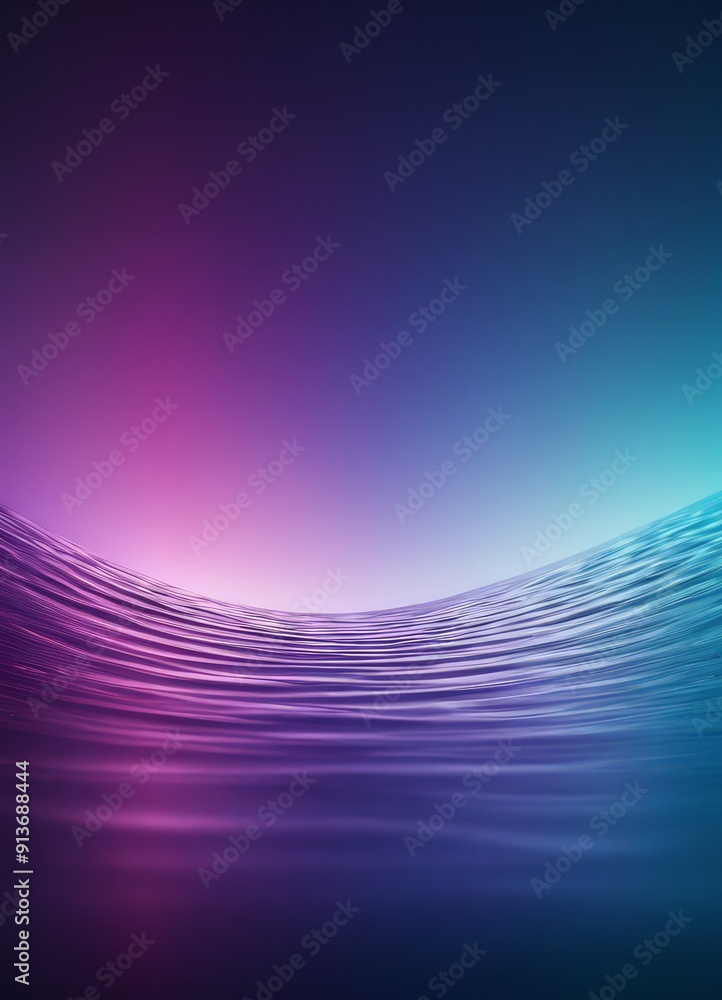 Poster gradient purple and blue hues fills the frame, with curved wave-like pattern in the center, creating