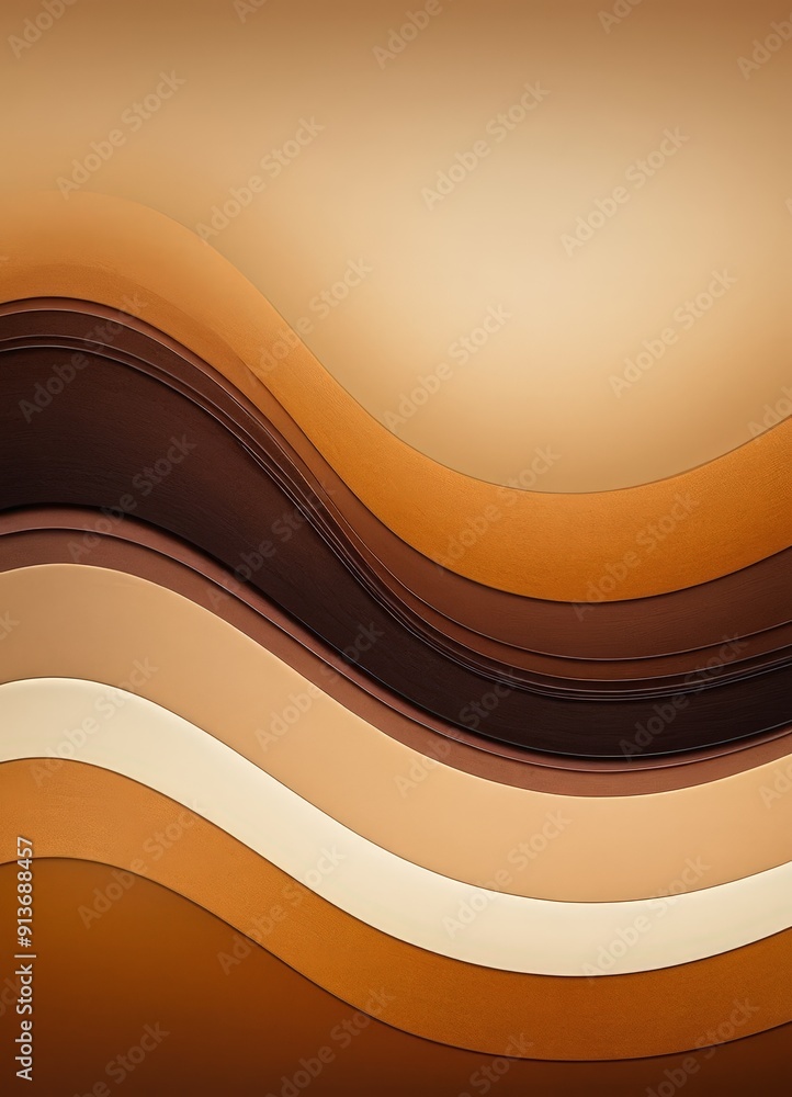 Poster close-up view wavy pattern in shades brown and beige, with gradient effect transitioning from light 
