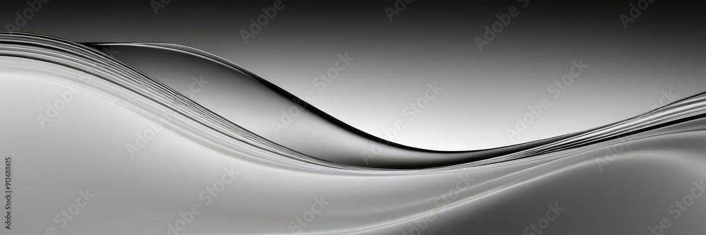 Poster black and white abstract featuring wavy line, with gradient background transitioning from black to w