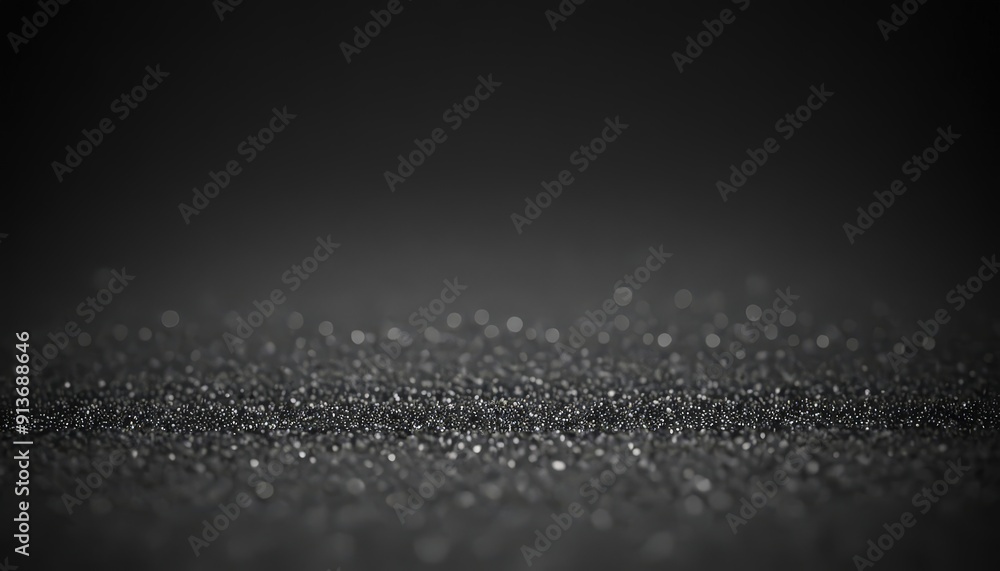 Poster black and white textured surface with small white dots or specks, creating sense depth and movement.