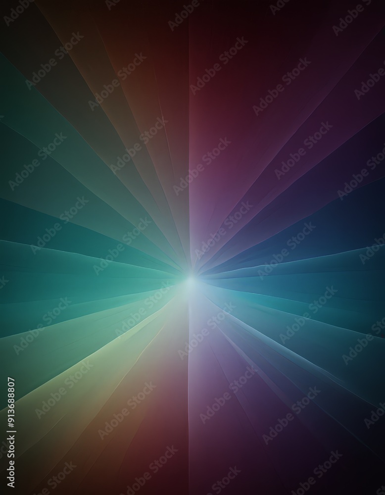 Poster vibrant abstract background features central white light source radiating outwards in radial pattern