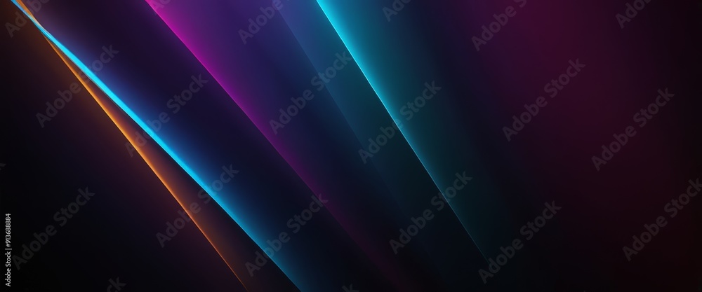 Poster vibrant abstract features diagonal pattern blue, purple, and orange lines, creating dynamic and ener