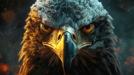 american eagle bird dripping with oil, with blood on beak, concept representing environmental disaster, oil spill