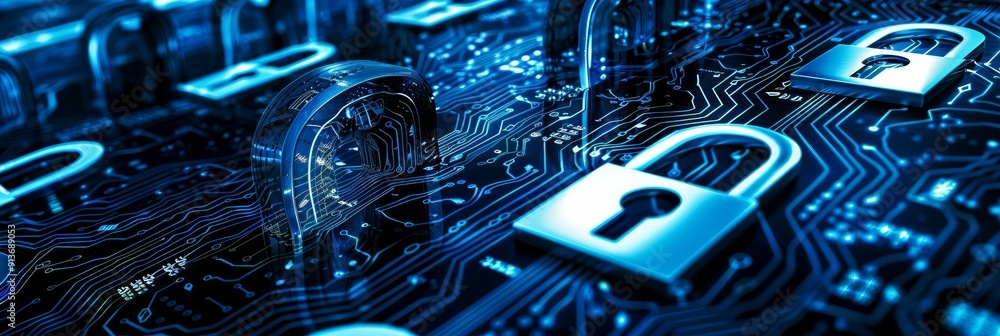 Aufkleber this image symbolizes the importance of cybersecurity in the digital age. it depicts padlocks on a c