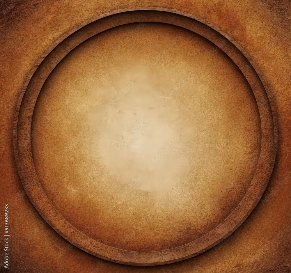 Poster circular frame with textured brown background and slightly raised edge, creating sense depth and dim