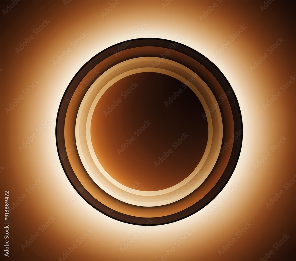 Poster circular design with concentric circles varying shades brown and orange, creating warm, glowing effe