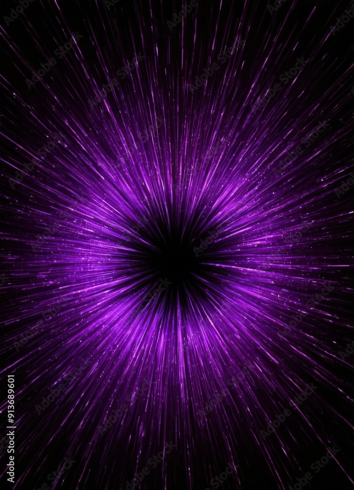 Poster vibrant purple burst radiates from central point, creating dynamic and energetic visual effect.