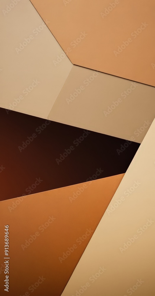 Poster geometric pattern overlapping beige and brown shapes creates visually striking abstract composition.