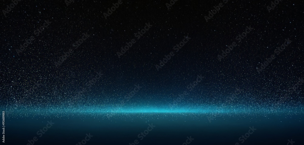 Poster dark blue gradient background with subtle blue glow at the bottom, creating sense depth and mystery.
