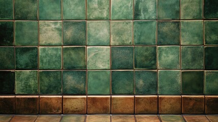 Green Tiled Wall with Brown Floor