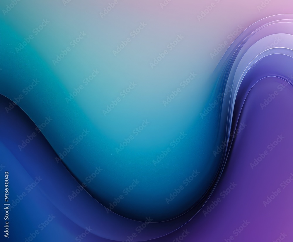 Poster gradient background transitions from blue to purple, with curved wave-like pattern in the center.