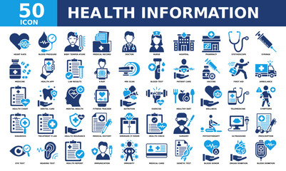 Health information icon collection set. Simple color fill vector.