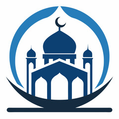 Elegant Islamic Mosque Logo Silhouette - Vector Line Art Outline Illustration