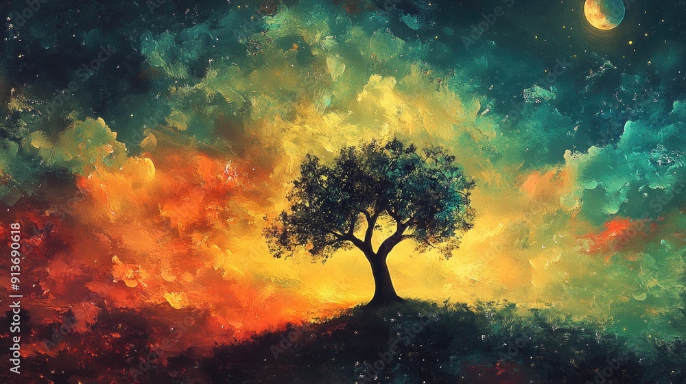 Canvas Prints tree under full moon