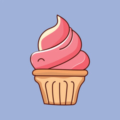 Delicious cone ice cream logo. Suitable for design element of ice cream logo, food and dessert menu.Pink Ice cream cartoon illustration. 