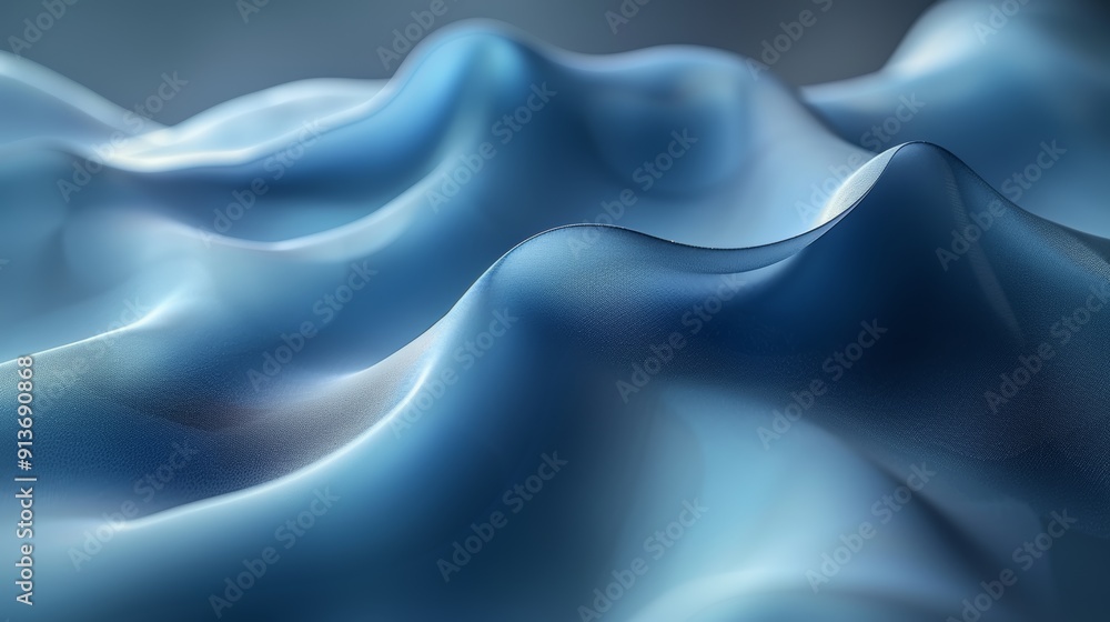 Poster three dimensional blue waves forming natural patterns in a soft gradient