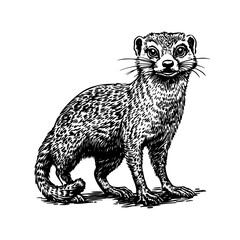 Obraz premium Vector illustration of a mongoose in the style of a black-and-white vintage engraving with detailed line and texture work, an elegant and refined drawing for print and design