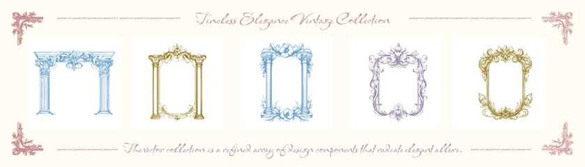 A collection of refined classic frames, featuring enduring elegance and intricate designs, ideal for displaying treasured memories or adding a sophisticated touch. Vector illustration