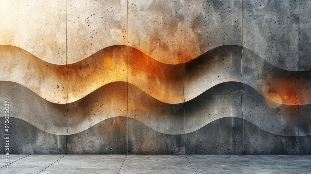 Aufkleber artistic concrete wall design featuring wavy patterns and warm color gradients in modern space
