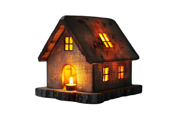 Naklejka premium Mock-up wooden house vintage style with light illuminated, isolated on transparent background.