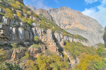 Road to the village of Khinaliq running through Greater Caucasus range located in the Quba District...
