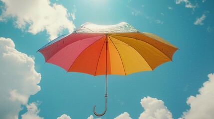 Vibrant Beach Umbrella Against a Sunny Blue Sky