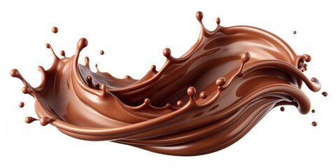 Rich, creamy, enticing liquid chocolate wave splash isolated in mid-air, capturing the indulgent essence of a delectable treat in 3D.