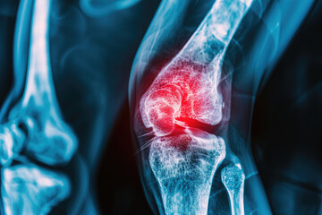 x ray of pain knee joint bone in hospital graphic 
