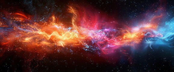 Cosmic Nebula with Fiery and Blue Hues