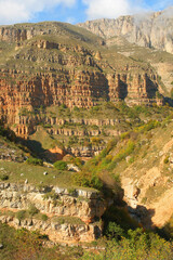 Obraz premium Road to the village of Khinaliq running through Greater Caucasus range located in the Quba District in Azerbaijan