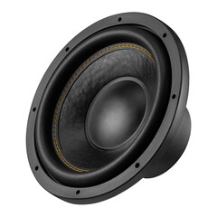 Black Round Car Subwoofer Speaker System. Coaxial Audio Speaker With Mounting Location. Half turn...