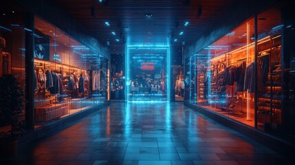 Augmented reality shopping, virtual fitting room, 3D illustration,