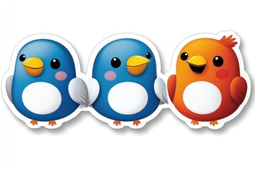 Three Cute Cartoon Birds in a Row
