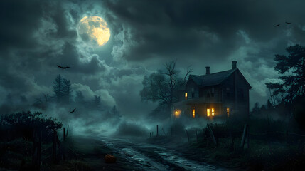 Spooky Haunted House Illustration