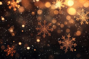 Obraz premium Christmas glittering glowing snowflakes particles and bokeh lights falling shiny background. with generative ai