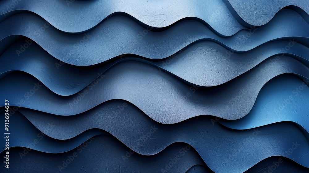 Poster waves of textured blue layers creating intricate patterns on a surface