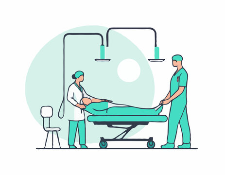 medical staff assisting patient on gurney clip art preview