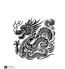 Dragon head tribal tattoo graphic design templates