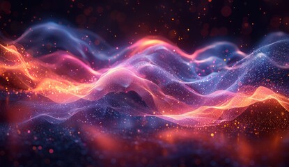 Obraz premium Abstract Digital Landscape with Glowing Particles
