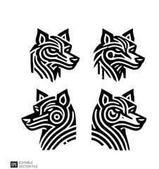 Fototapeta premium Set of wolf head tribal tattoo vector design ideas