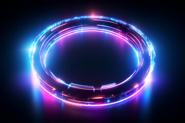 Electrical neon rings abstract background. Quantum computing, cloud computing. Electrical neon light rings abstract background. Quantum computing, cloud computing concept