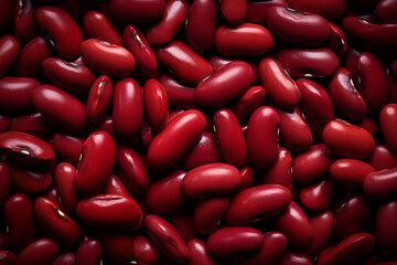 A pile of fresh red kidney beans form the background, shown from above
