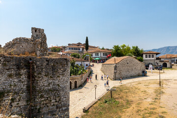 Obraz premium Berat Castle or the Citadel of Berat is a fortress overlooking the town of Berat, Albania. It dates mainly from the 13th century and contains many Byzantine churches in the area and Ottoman mosques