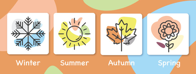 four season of winter summer autumn spring symbol, icon, signs with flat design style illustration