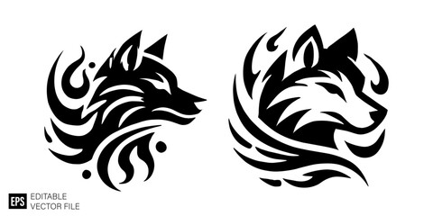 Obraz premium Set of wolf head tribal tattoo vector design ideas