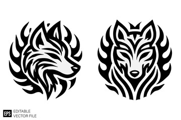 Obraz premium Set of wolf head tribal tattoo vector design ideas