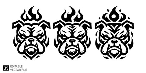 Fototapeta premium Set of tribal bulldog head tattoo graphic design ideas