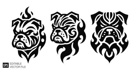 Fototapeta premium Set of tribal bulldog head tattoo graphic design ideas