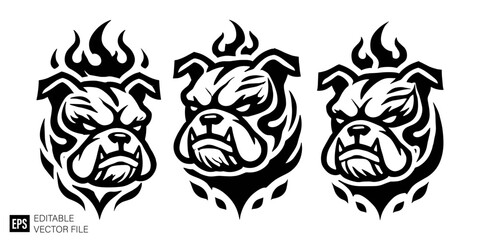 Obraz premium Set of tribal bulldog head tattoo graphic design ideas